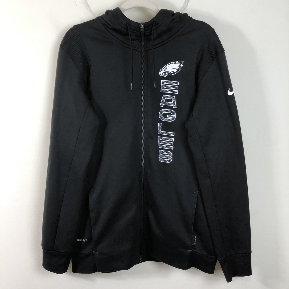 Philadelphia Eagles Nike Dri-Fit NFL On Field Apparel Full Zip Hoodie Sz S Black